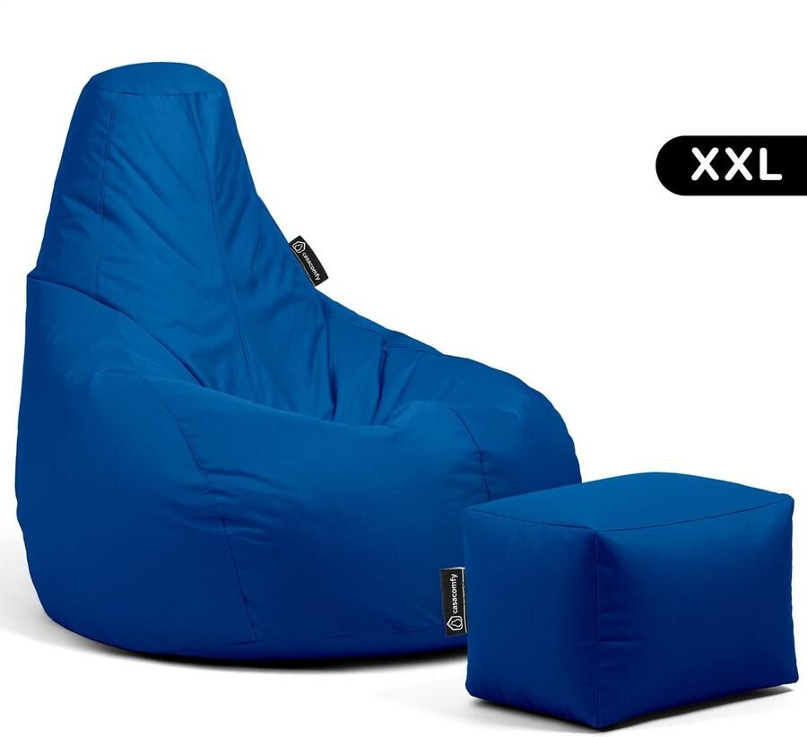 Casacomfy – Premium XXL – Complete Zitzak met Voetenbankje – Blauw – Waterbestendig – Volwassenen