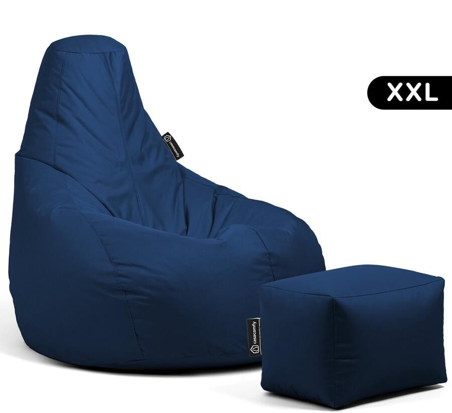 Casacomfy – Premium XXL – Complete Zitzak met Voetenbankje – Donker Blauw – Waterbestendig – Volwassenen