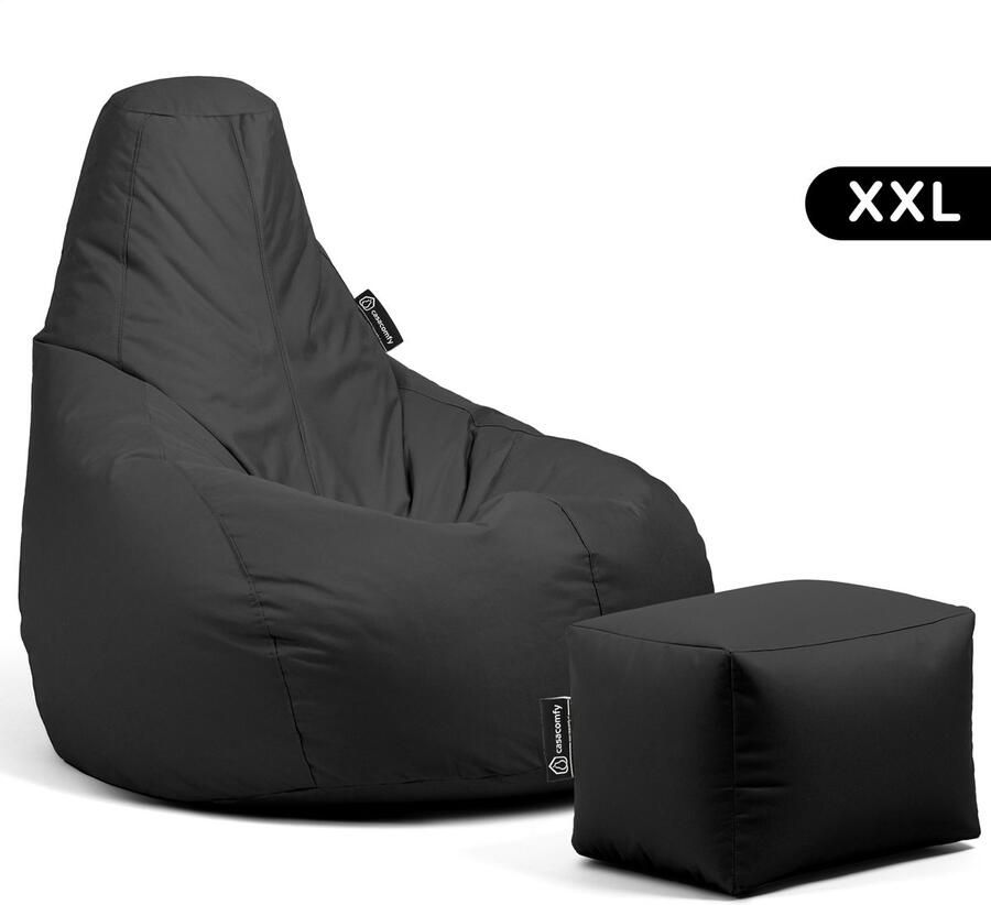 Casacomfy – Premium XXL – Complete Zitzak met Voetenbankje – Zwart – Waterbestendig – Volwassenen