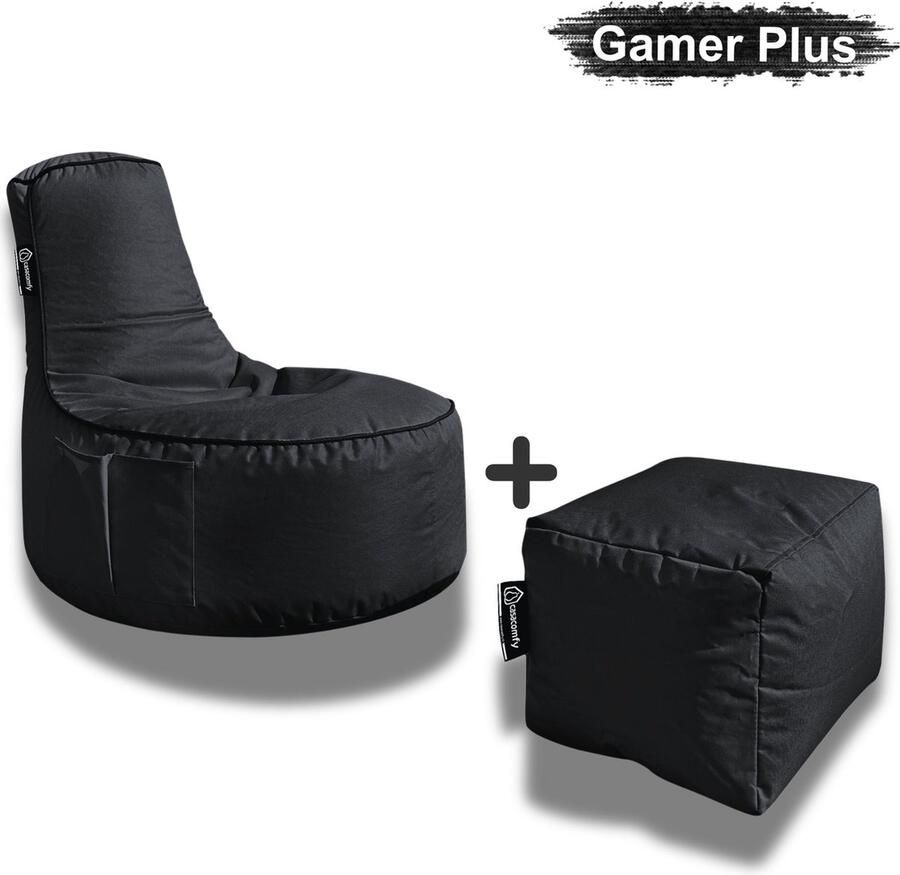 Casacomfy Zitzak Stoel Binnenshuis Buitenshuis Waterbestendig Zitzak met Ontwerp+voetbankje Volwassenen & Kinderen Gamer Plus+ Collection Zwart - Foto 2
