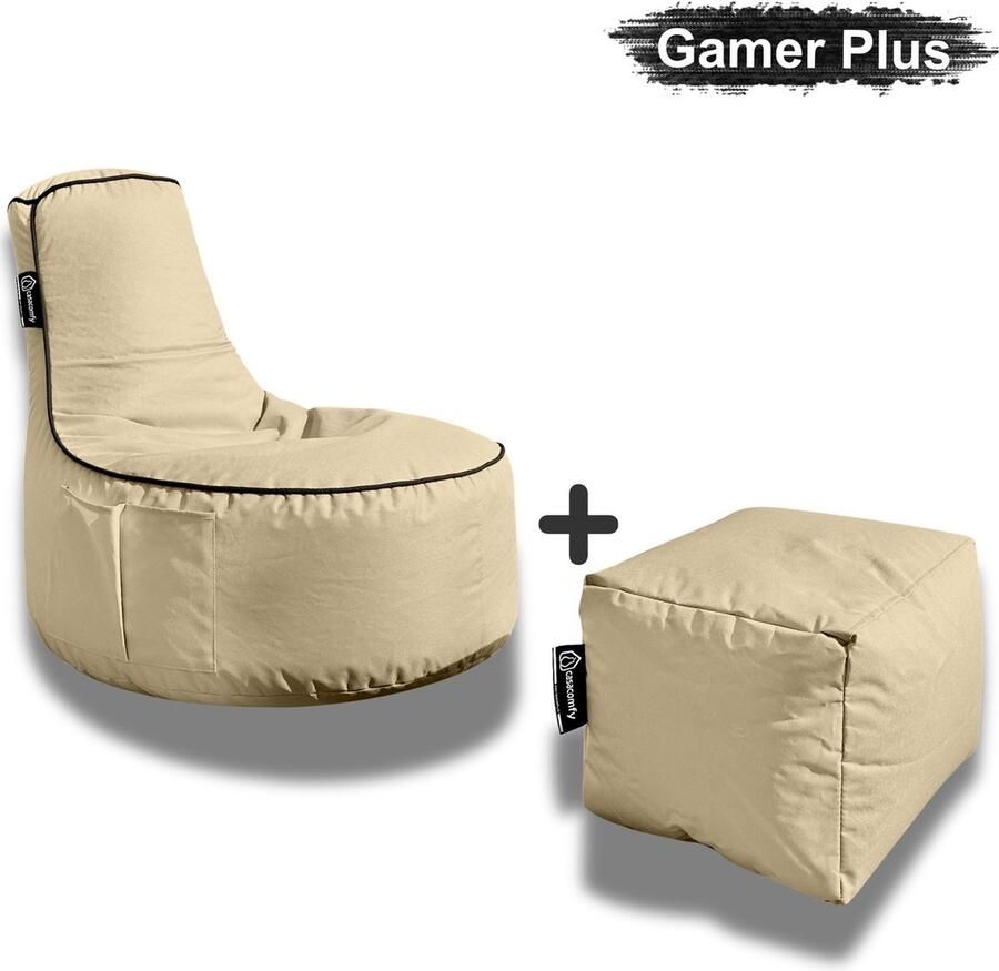 Casacomfy Zitzak Stoel Binnenshuis Buitenshuis Waterbestendig Zitzak met Ontwerp+voetbankje Volwassenen & Kinderen Gamer Plus+ Collection Beige - Foto 2