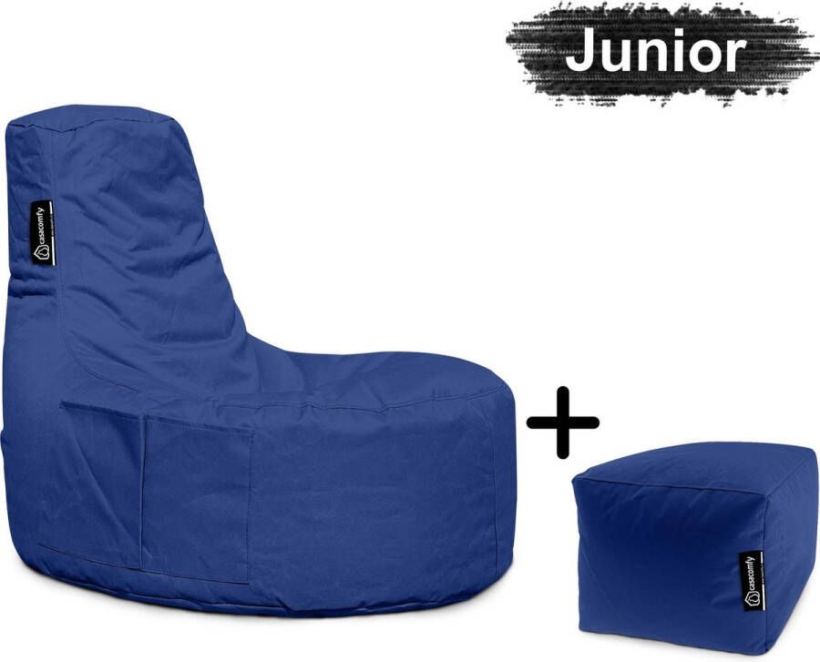 Casacomfy Gamer Junior Zitzak Stoel Binnenshuis Buitenshuis Waterbestendig Zitzak met Ontwerp+voetbankje Blauw Volwassenen & Kinderen - Foto 2