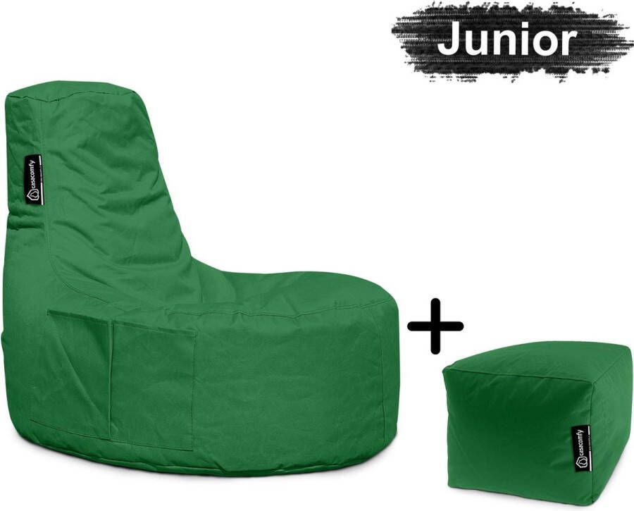 Casacomfy Gamer Junior Zitzak Stoel Binnenshuis Buitenshuis Waterbestendig Zitzak met Ontwerp+voetbankje Groen Volwassenen & Kinderen - Foto 2