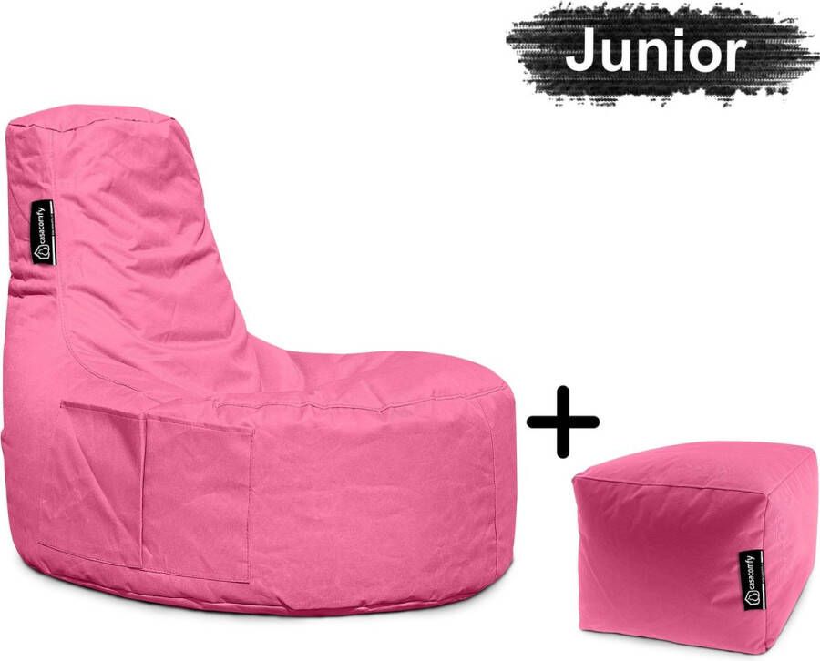 Casacomfy Gamer Junior Zitzak Stoel Binnenshuis Buitenshuis Waterbestendig Zitzak met Ontwerp+voetbankje Roze Volwassenen & Kinderen - Foto 2