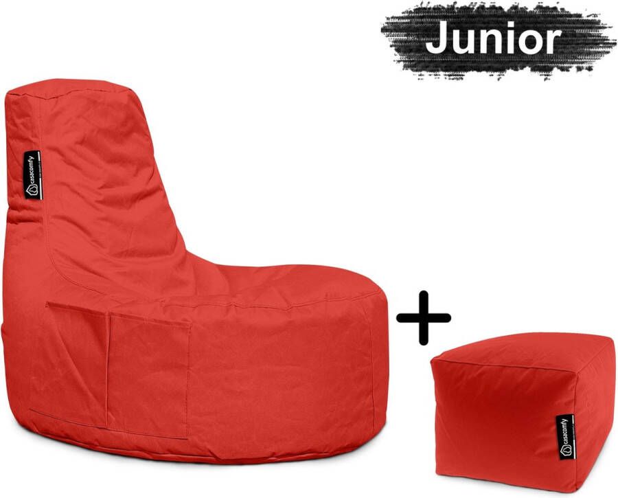 Casacomfy Gamer Junior Zitzak Stoel Binnenshuis Buitenshuis Waterbestendig Zitzak met Ontwerp+voetbankje Rood Volwassenen & Kinderen - Foto 2