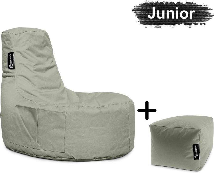 Casacomfy Gamer Junior Zitzak Stoel Binnenshuis Buitenshuis Waterbestendig Zitzak met Ontwerp+voetbankje Grijs Volwassenen & Kinderen - Foto 2