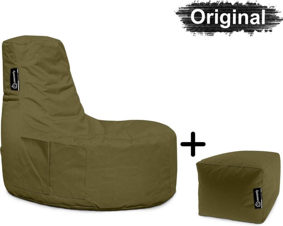 Casacomfy Gamer Original Zitzak Stoel Binnenshuis Buitenshuis Waterbestendig Zitzak met Ontwerp+voetbankje Olijf Groen Volwassenen & Kinderen