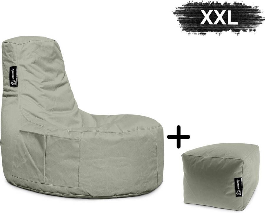 Casacomfy Gamer XXL Zitzak Stoel Binnenshuis Buitenshuis Waterbestendig Zitzak met Ontwerp+voetbankje Grijs Volwassenen & Kinderen - Foto 2