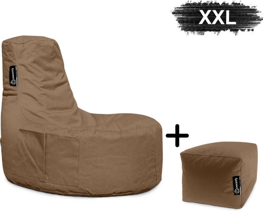 Casacomfy Gamer XXL Zitzak Stoel Binnenshuis Buitenshuis Waterbestendig Zitzak met Ontwerp+voetbankje Mokka Bruin Volwassenen & Kinderen