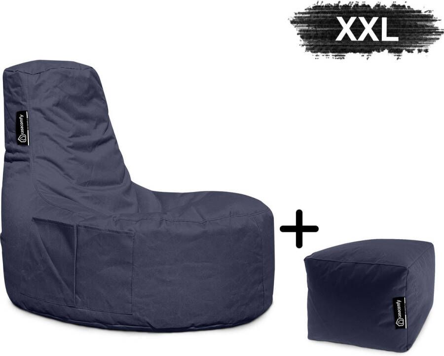 Casacomfy Gamer XXL Zitzak Stoel Binnenshuis Buitenshuis Waterbestendig Zitzak met Ontwerp+voetbankje Donker Blauw Volwassenen & Kinderen - Foto 2