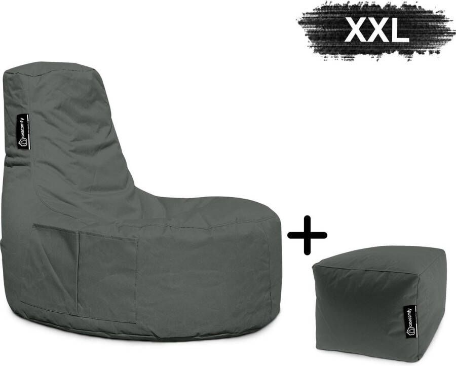 Casacomfy Gamer XXL Zitzak Stoel Binnenshuis Buitenshuis Waterbestendig Zitzak met Ontwerp+voetbankje Antraciet Volwassenen & Kinderen - Foto 2