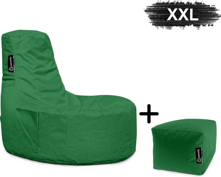 Casacomfy Gamer XXL Zitzak Stoel Binnenshuis Buitenshuis Waterbestendig Zitzak met Ontwerp+voetbankje Groen Volwassenen & Kinderen - Foto 2