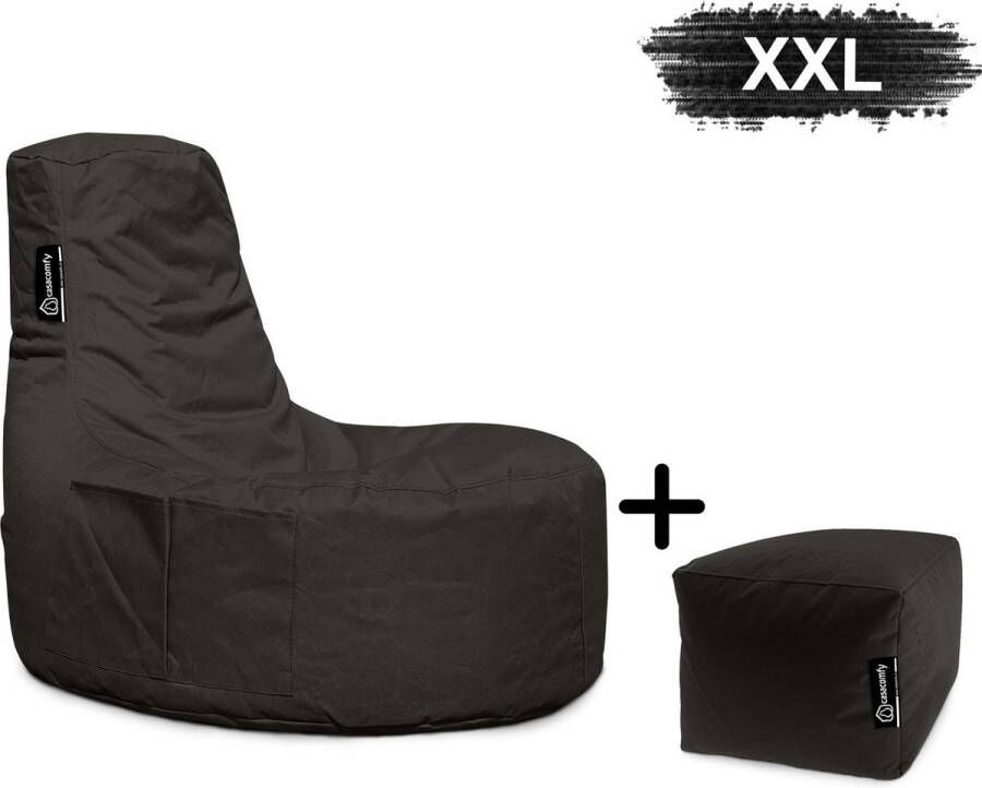 Casacomfy Gamer XXL Zitzak Stoel Binnenshuis Buitenshuis Waterbestendig Zitzak met Ontwerp+voetbankje Zwart Volwassenen & Kinderen - Foto 2