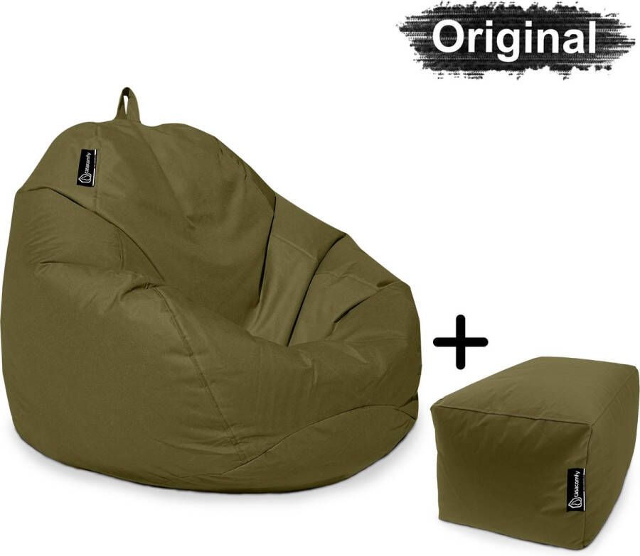 Casacomfy Pear Original Zitzak Stoel Binnenshuis Buitenshuis Waterbestendig Zitzak met Ontwerp+voetbankje Olijf Groen Volwassenen & Kinderen