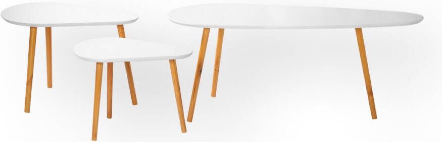 CaliCosy Set van 3 nesttafels met wit blad en houten onderstel 45x40x32cm