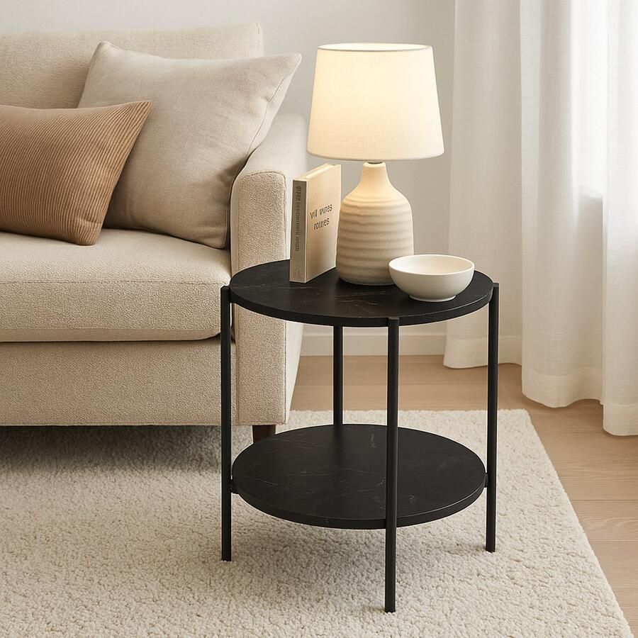 CaliCosy Einde bank met effect Marmer Zwart en 2 dienbladen 40x57cm