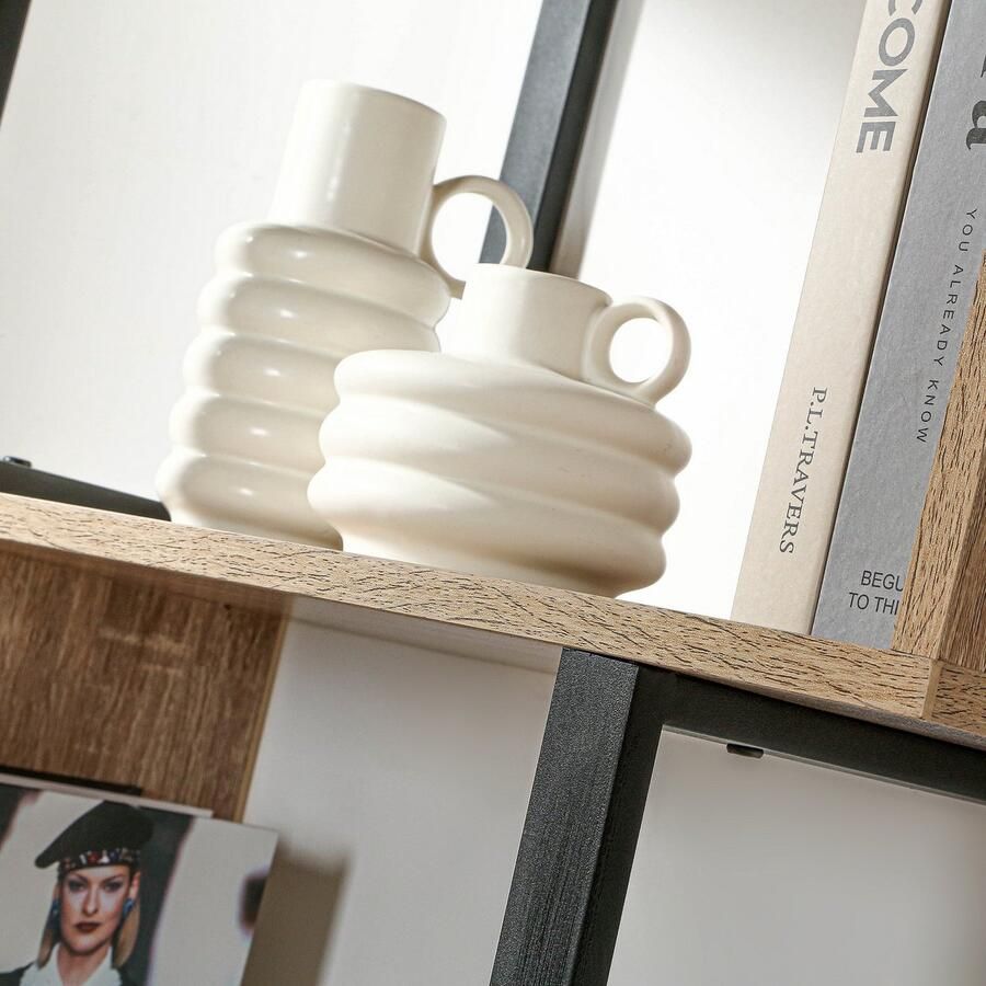 Casame CALICOSY Boekenkast met 4 Niveaus en Houten Decor en Metalen Staanders H148cm - Foto 2