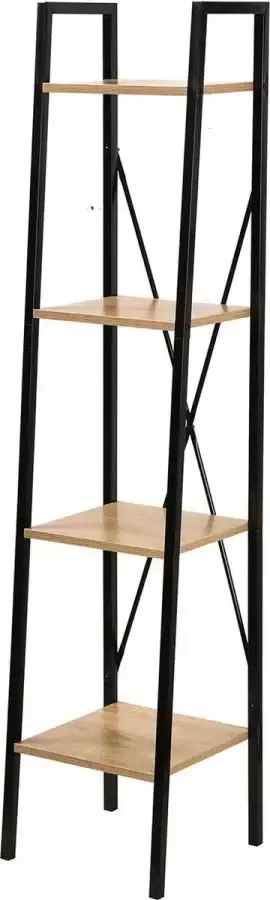 Casame CALICOSY Boekenplank Met 4 Tiers Industriële Houtenlook en Metaal Meubels H148 cm