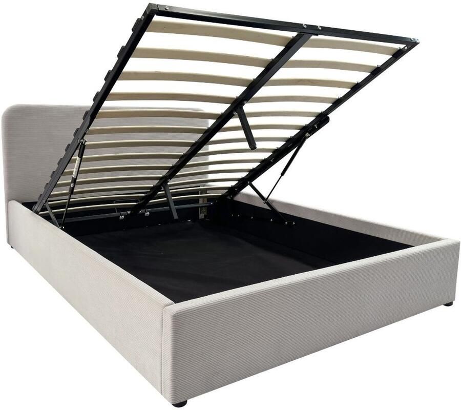 Casame CALICOSY Opbergbed 140x190 cm met hoofdbord bekleed met beige LIVY