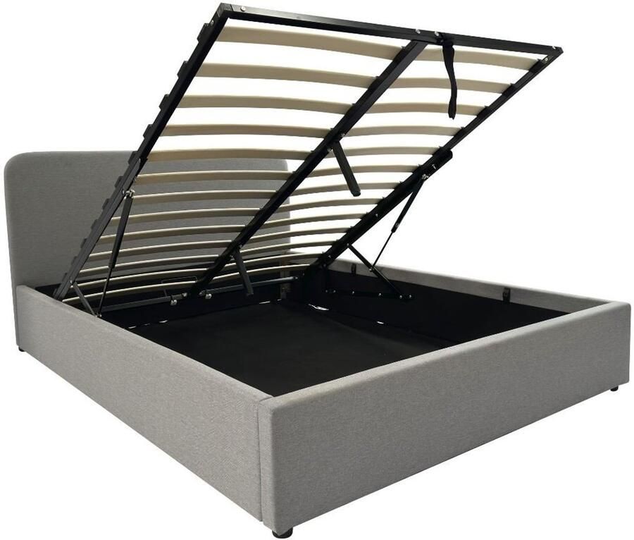 Casame CALICOSY Opbergbed 140x190 cm met hoofdbord bekleed met grijze stof YSÉE