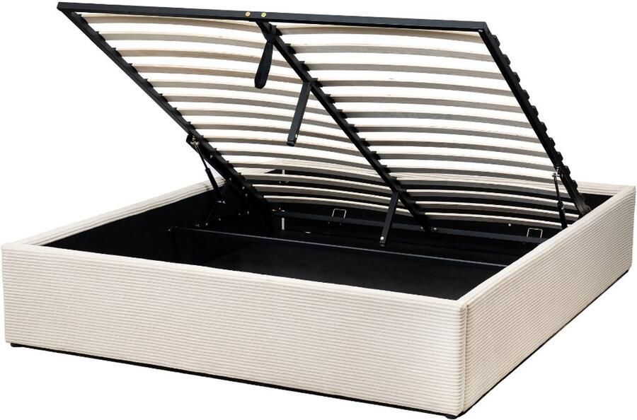 Casame CALICOSY Opbergbed 160x200 cm bekleed met beige fluweel ROMY