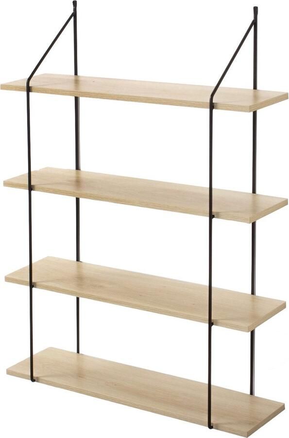 Casame CALICOSY Wandplank met 4 houten planken en metalen structuur 60x16x80cm