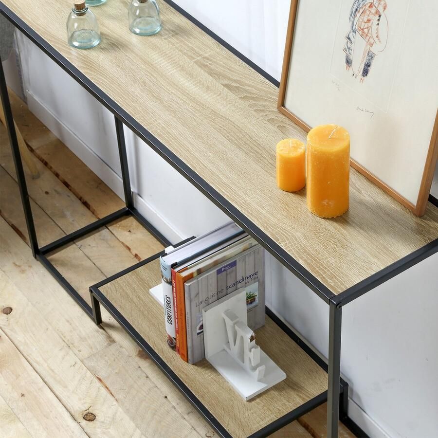 CaliCosy Moderne console met 2 spaanplaat planken en stalen structuur 120x30x80cm