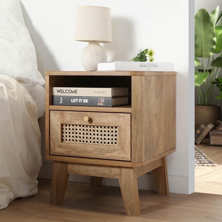 CaliCosy Nachtkastje 1 Lade met Rotan Front en 1 Open Vak L39 cm PALMO - Foto 2