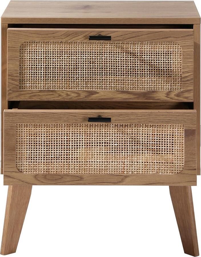CaliCosy Nachtkastje met 2 lades rotan fronten en decoratieve houten poten L45 cm ALIA - Foto 2