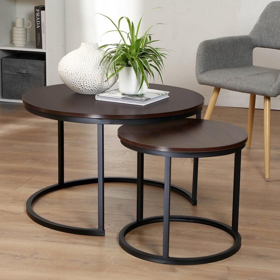 CaliCosy Set van 2 geneste ronde salontafels 70x70x46cm 45x45x41cm - Foto 2