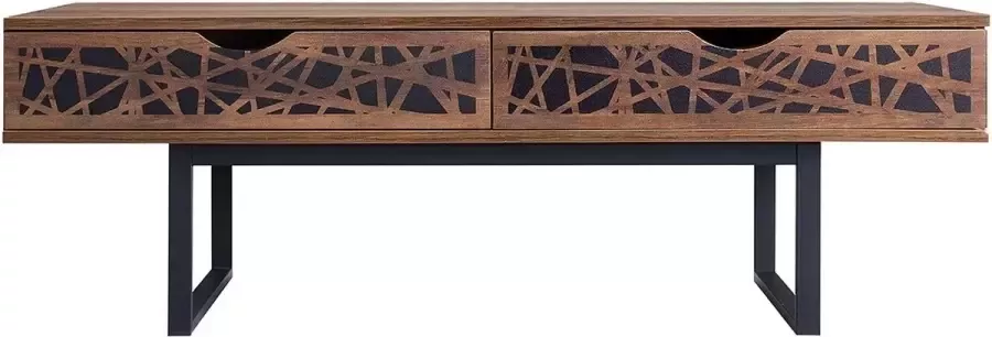 CaliCosy Table basse 2 tiroirs décor bois et motifs noir L120 cm Anaëlle