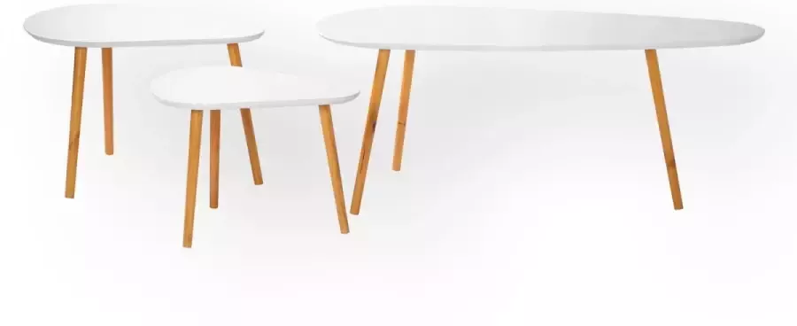 CaliCosy Set van 3 nesttafels met wit blad en houten onderstel 45x40x32cm - Foto 2