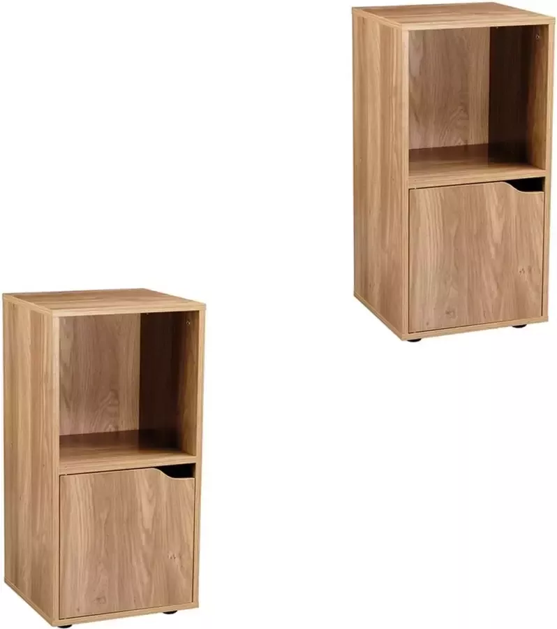 Casame CALICOSY Set van 2 nachtkastjes met 2 compartimenten houtdecor 1 deur