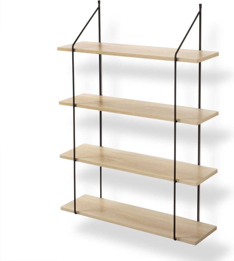 Casame Wandplank met 4 houten planken en metalen structuur 60x16x80cm