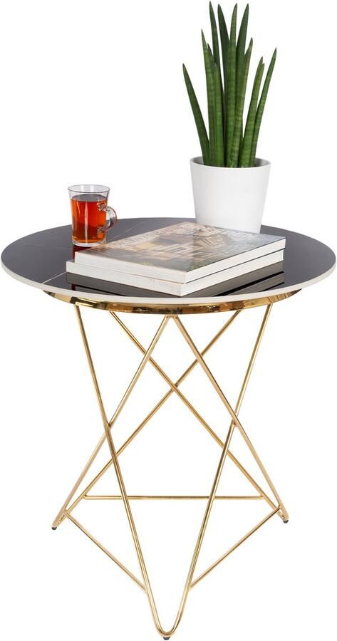 Casamoda Bijzettafel Salontafel Gouden Frame Marmer Stenen Tafelblad Rond Zijtafel L60 x B60 x H61 cm Zwart