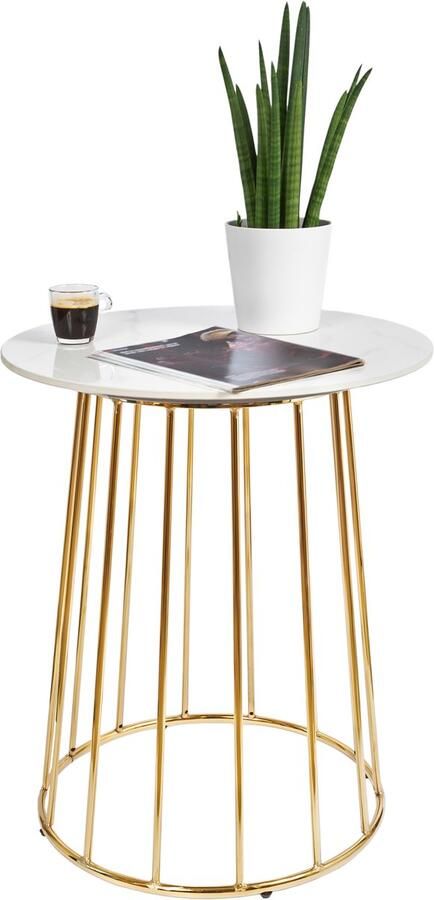 Casamoda Bijzettafel Salontafel Gouden Frame Marmer Stenen Tafelblad Rond Zijtafel L60 x B60 x H70 cm Wit