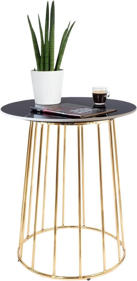 Casamoda Bijzettafel Salontafel Gouden Frame Marmer Stenen Tafelblad Rond Zijtafel B55 x D55 x H70 cm Zwart