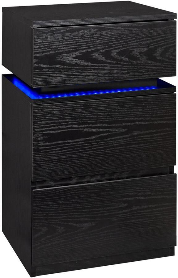 Casamoda Hoog Nachtkastje voor Boxspring H70 x B40 x D35 cm 3 Lades Verstelbare RGB LED-Verlichting Alle Kleuren Draagkracht 110 kg Moderne Bijzettafel Zwart - Foto 2