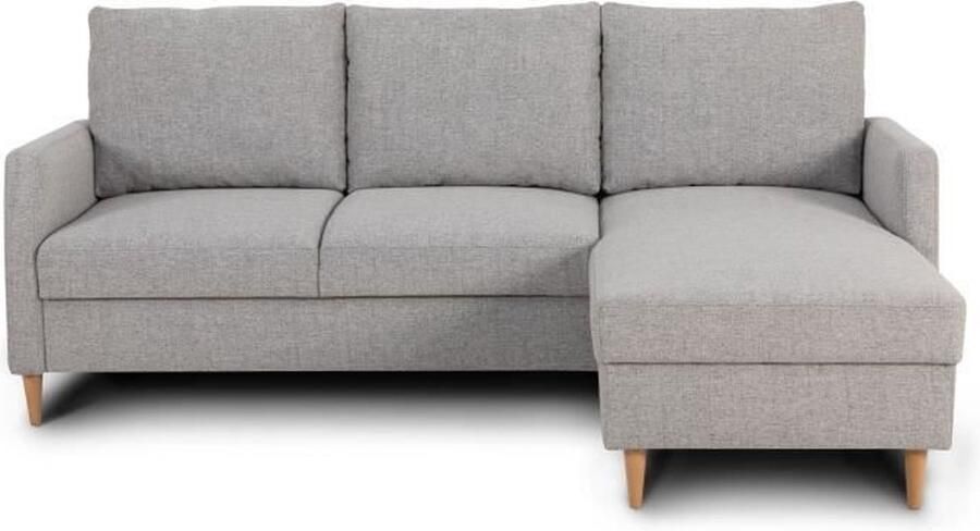 Aucune CHIPY 3-zits vaste hoekbank Muisgrijze stof Omkeerbaar L 192 x D 137 x H 82 cm Natuurlijke houten poten