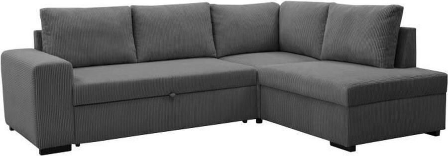 CASAPY LINCOLN Omkeerbare hoekbank 4 tot 5 plaatsen Antraciet corduroy stof Opbergdoos L247 x D 183 x