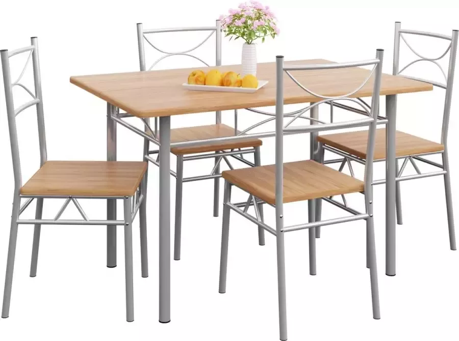 Casaria 5 delig Eethoek Paul Eettafel 4 Stoelen Eetkamer Keuken Beuken