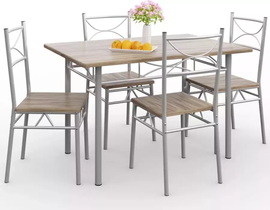 Casaria 5 delig Eethoek Paul Eettafel 4 Stoelen Eetkamer Keuken – Eiken - Foto 3