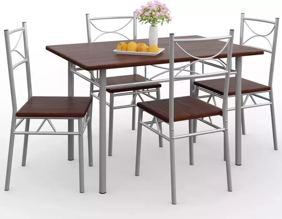 Casaria 5 delig Eethoek Paul Eettafel 4 Stoelen Eetkamer Keuken – Eiken Donker