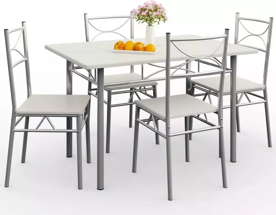Casaria Eettafel Set 5 delige -Eettafel + 4 stoelen Wit
