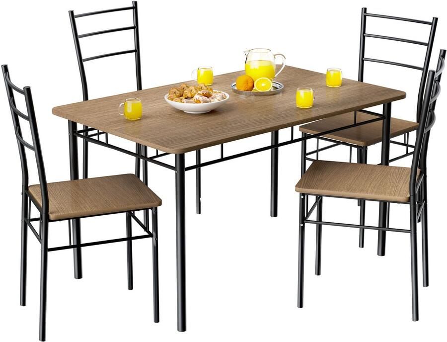 Casaria Eetkamerset Leo Tafel 4x Stoel 5 delig 110x70x75cm Bruin