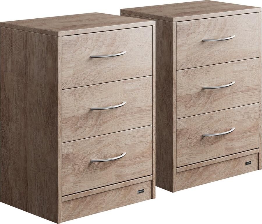 Casaria Nachtkastje Eloise Set van 2 – 3 Lades 54x39x28cm – Eik