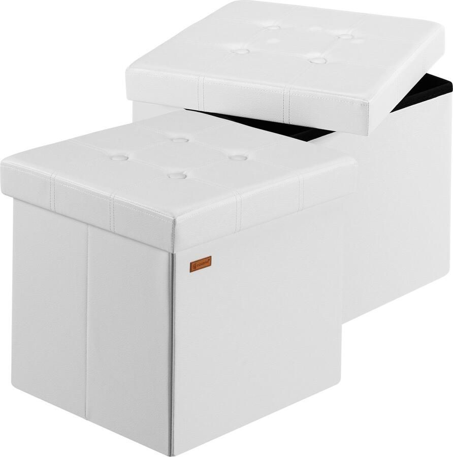 Casaria Poef Opbergruimte Set van 2 40x40x40cm 40L Kunstleer –Wit
