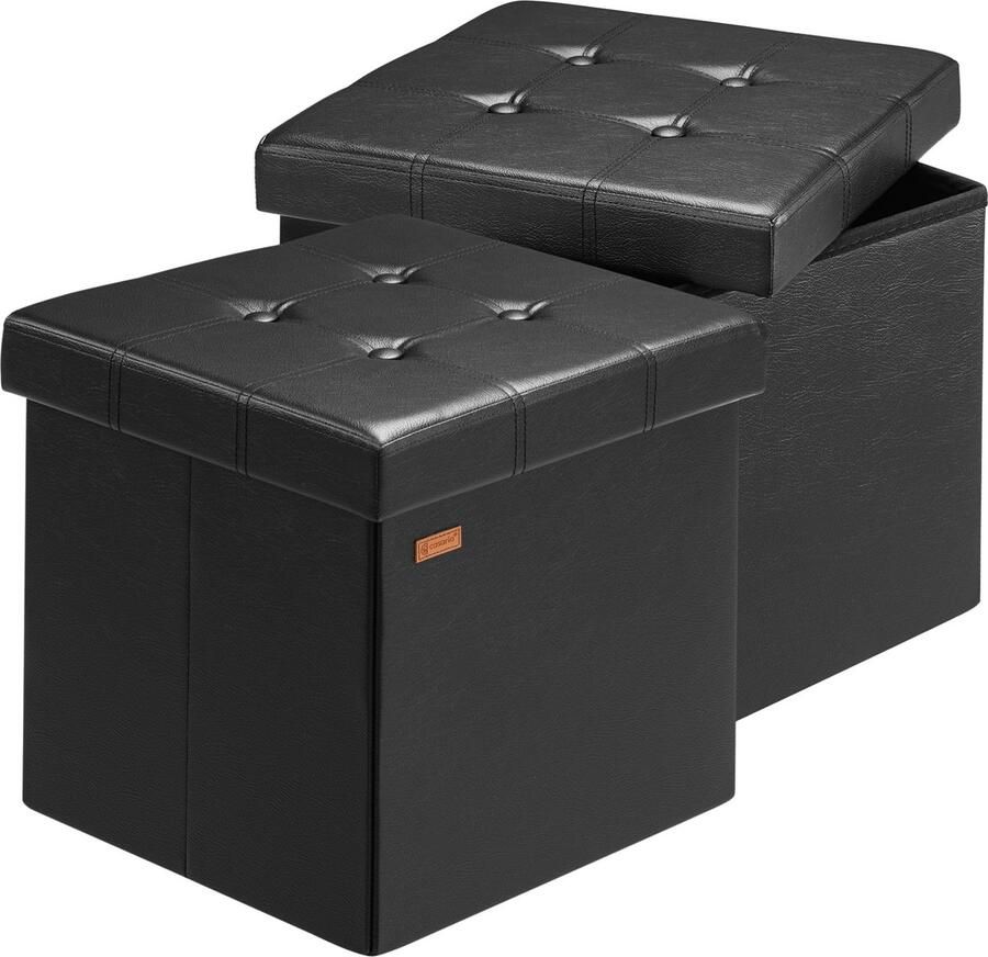 Casaria Poef Opbergruimte Set van 2 40x40x40cm 40L Kunstleer –Zwart