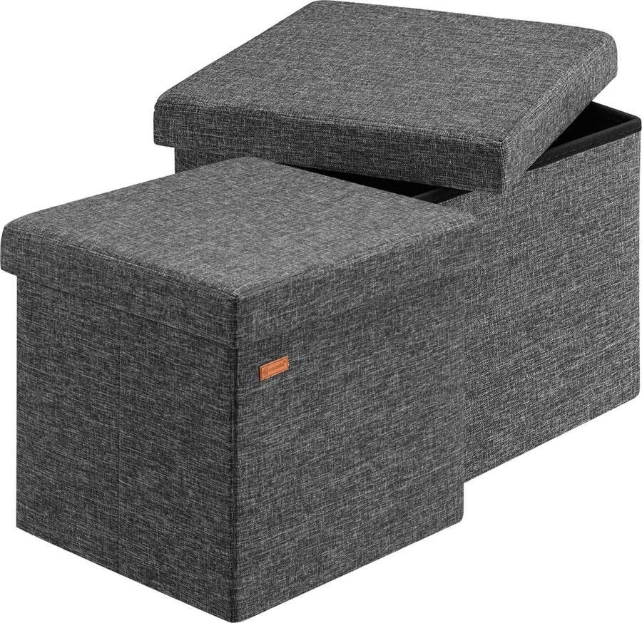 Casaria Poef Opbergruimte Set van 2 40x40x40cm 40L Linnen – Donkergrijs