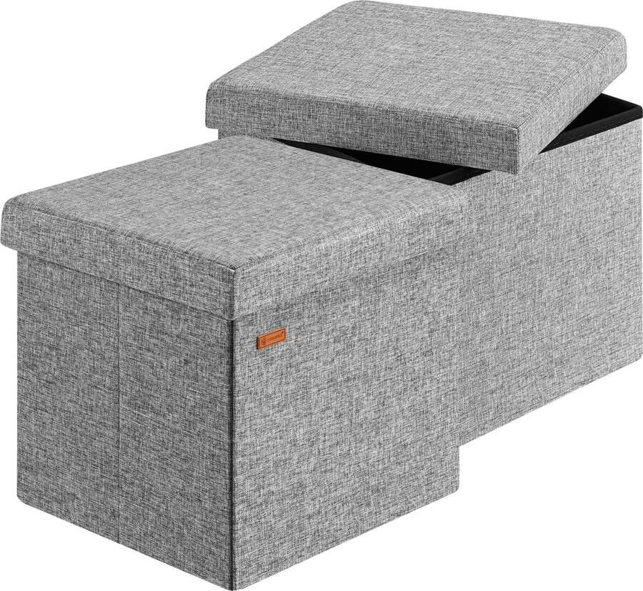 Casaria Poef Opbergruimte Set van 2 40x40x40cm 40L Linnen – Grijs
